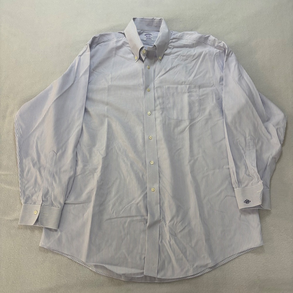 Brooks Brothers Mens 17 34 Non-Iron Supima Cotton Pinstripe Dress Shirt Blue